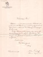 A letter from Josef Emler dated 18 February 1894 informing on the acceptance of M. Hórnik as a member of the Royal Bohemian Learned Society